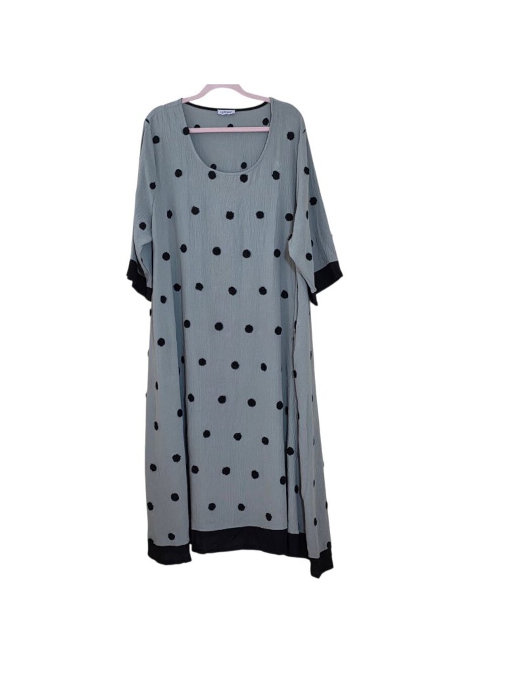 DARKWIN Tunic Dress Size 2 US 18 20 Sage Green Black Tufted Polka Dot Lagenlook